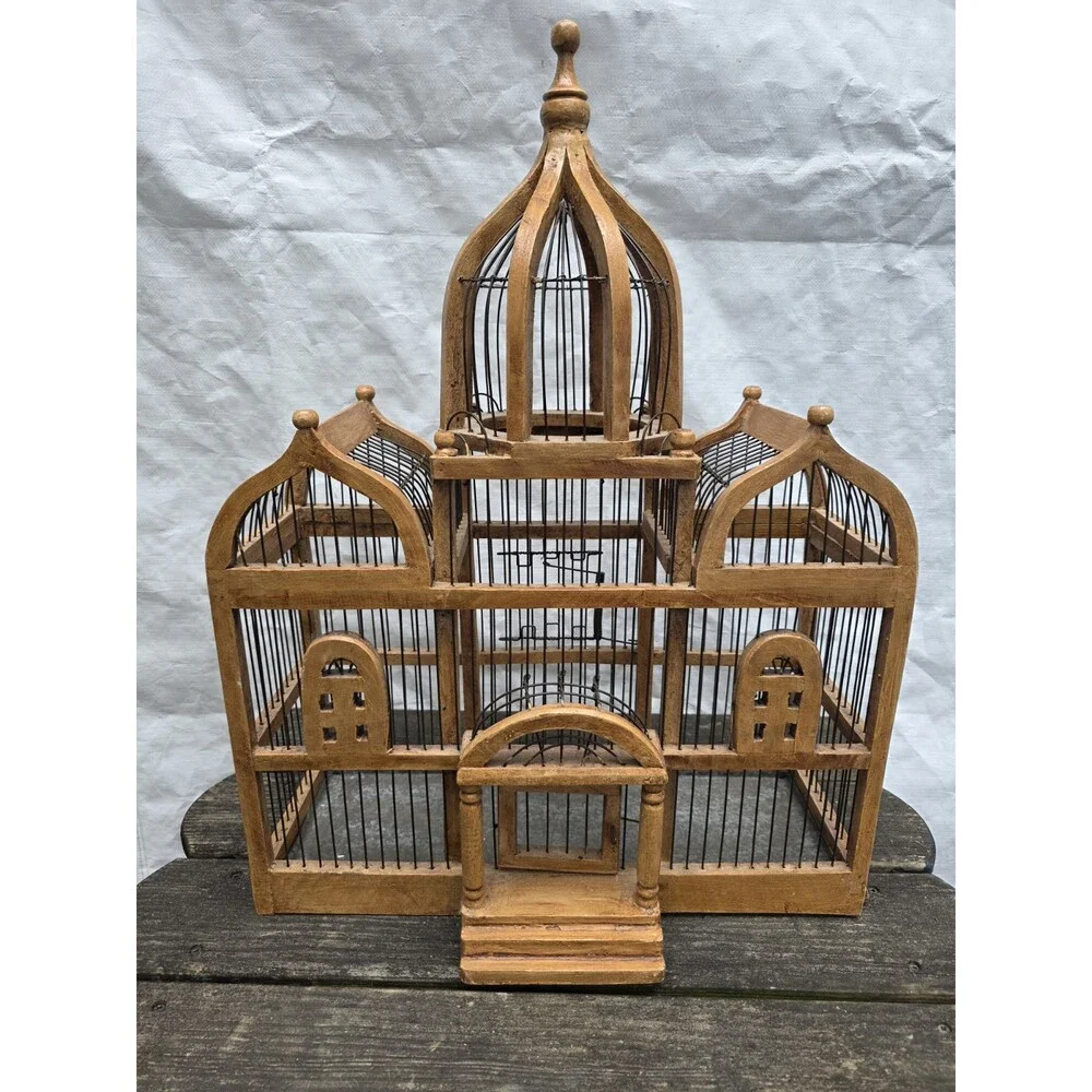 Vintage Victorian Architectural Wood & Wire Birdcage Dome Cathedral Palace